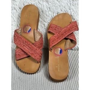 Mila Paoli Shoes Womens Tan Red Woven Platform Slide Sandals Made In Italy